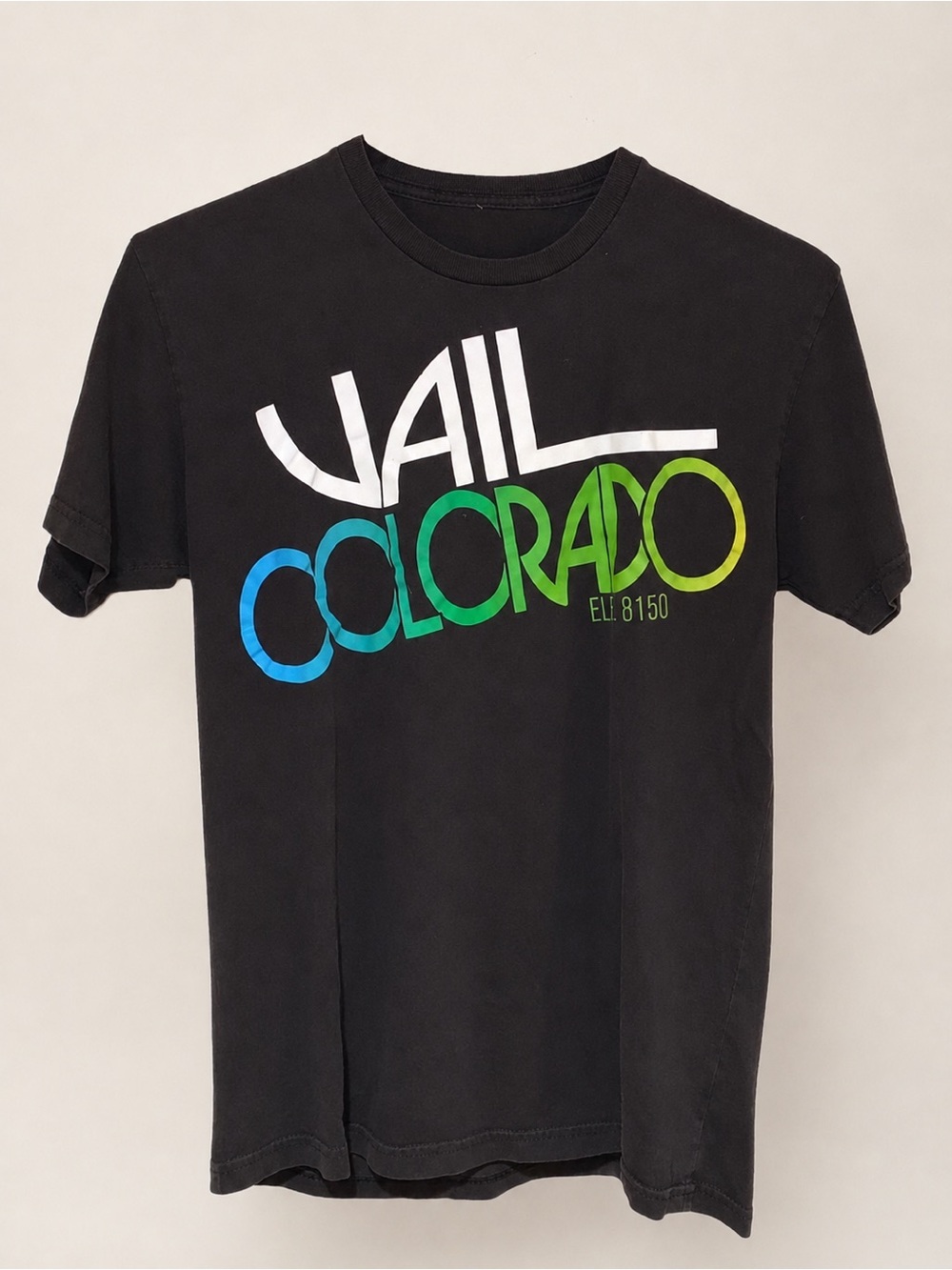 VTG 90s Black Cotton VAIL COLORADO Retro Ski Graphic Tee Shirt Small / Medium